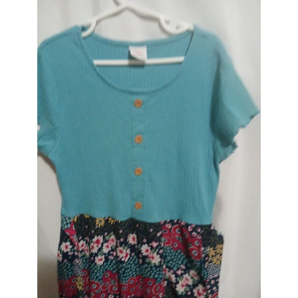 Wonder Nation Girls Blue  Dress L (10-12 ) W/Flowers